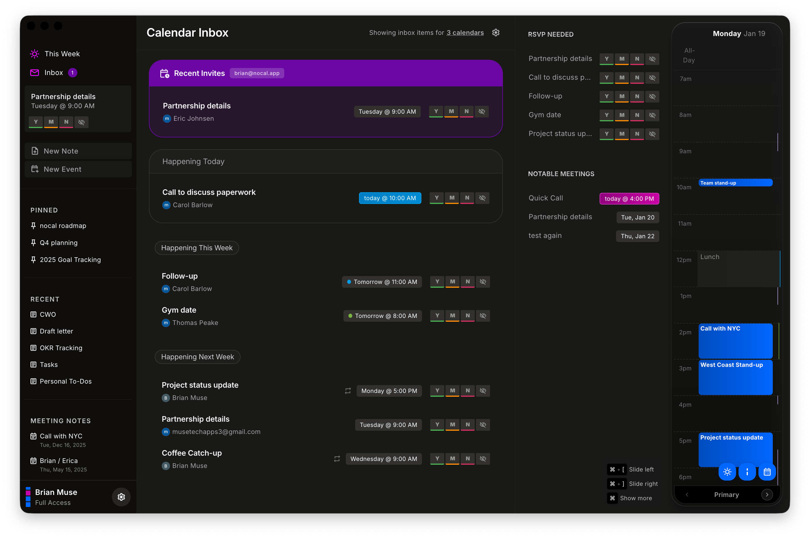 Unified calednar inbox