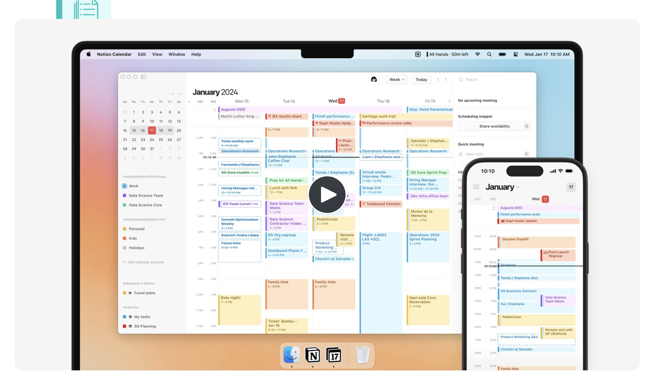 Notion Calendar's modern interface with keyboard shortcuts visible