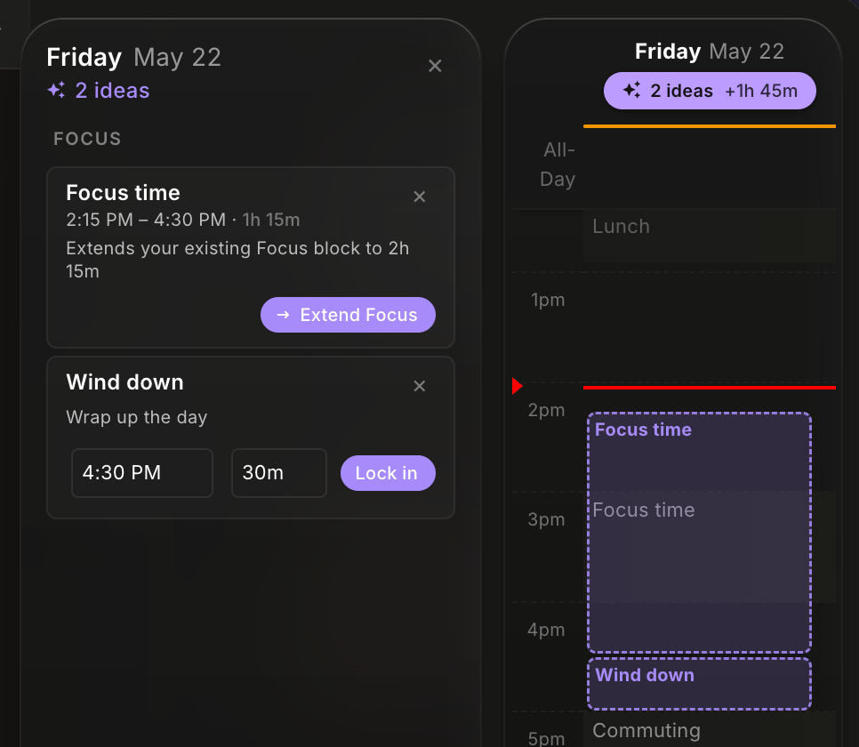 Ideas suggesting focus blocks around meetings