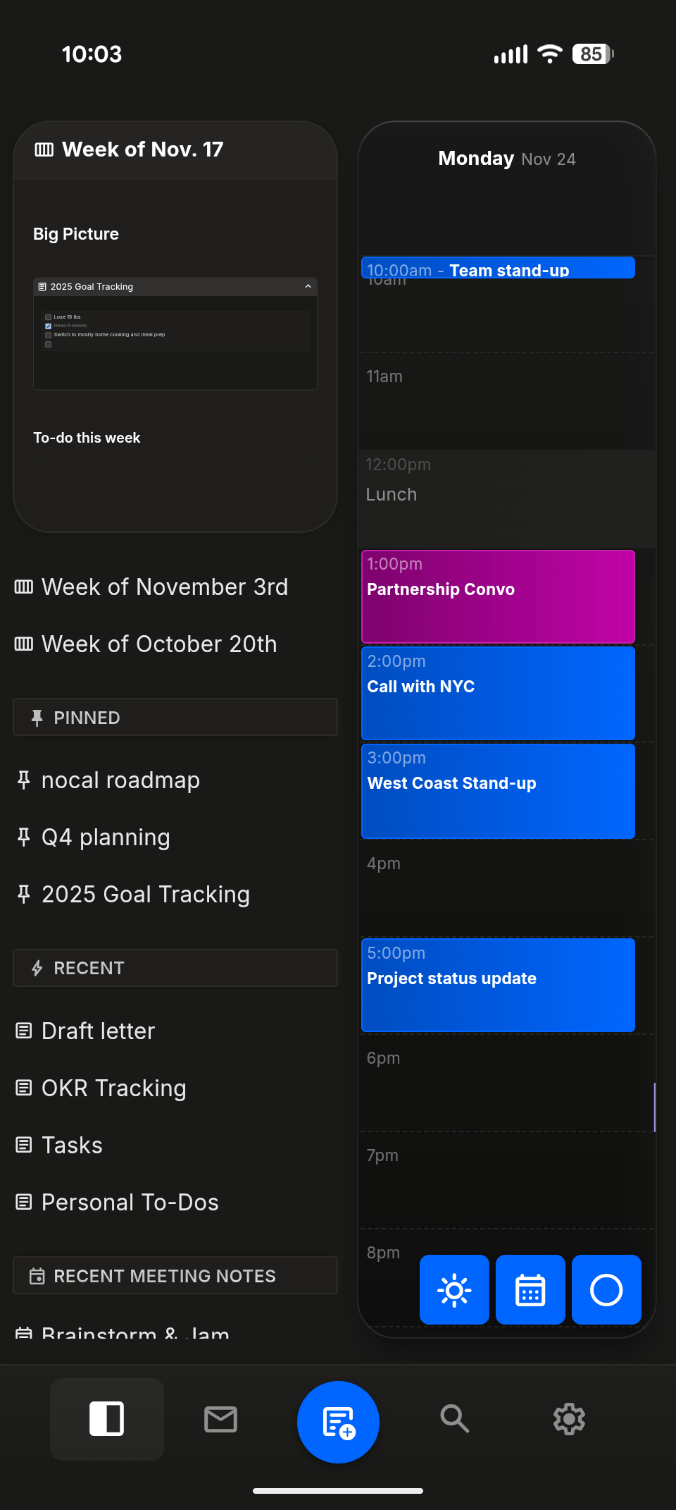nocal mobile app in dark mode