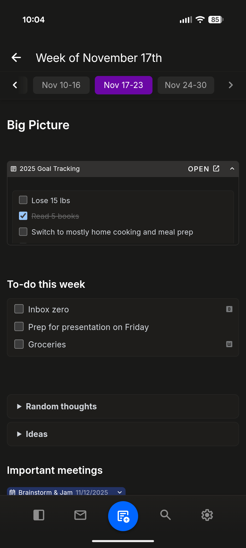 nocal mobile notes in dark mode