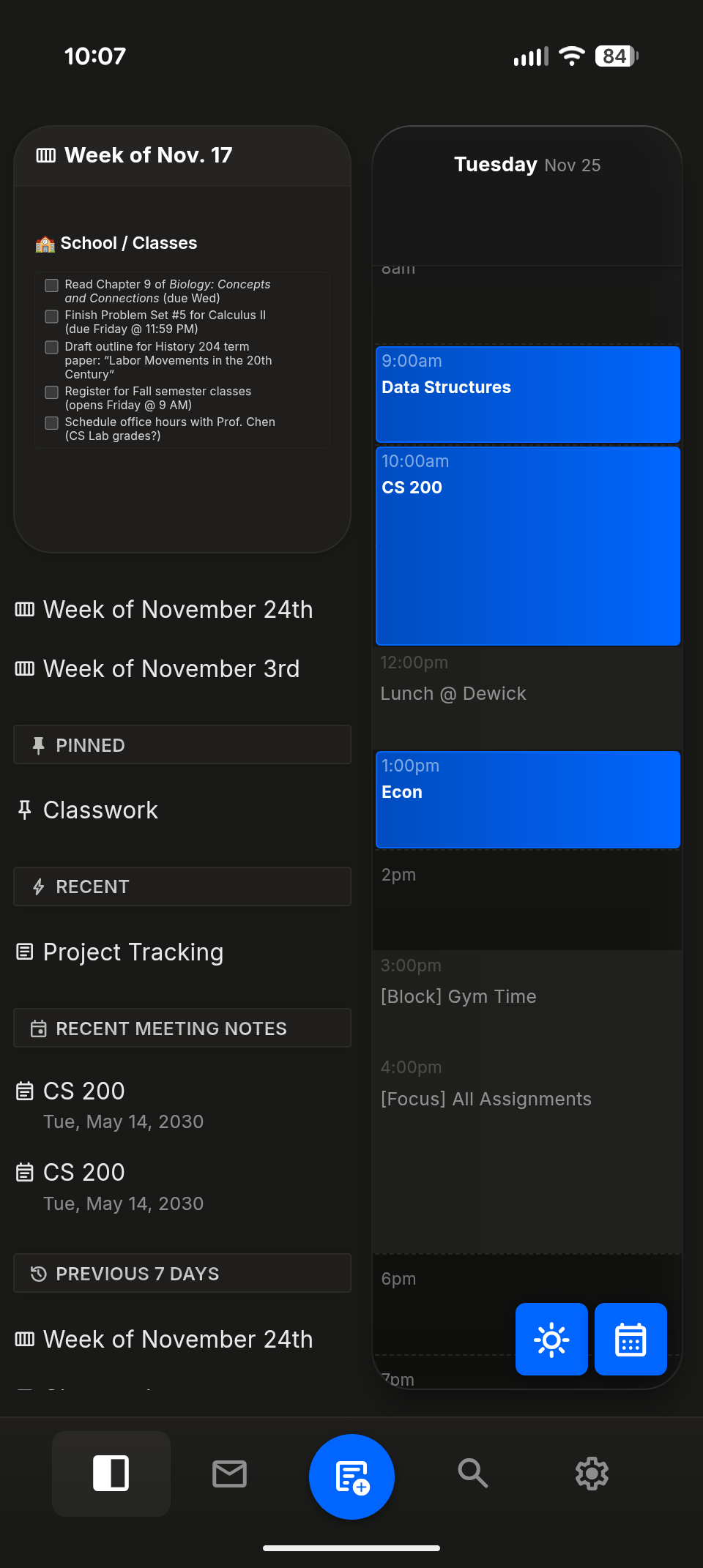 nocal mobile app in dark mode