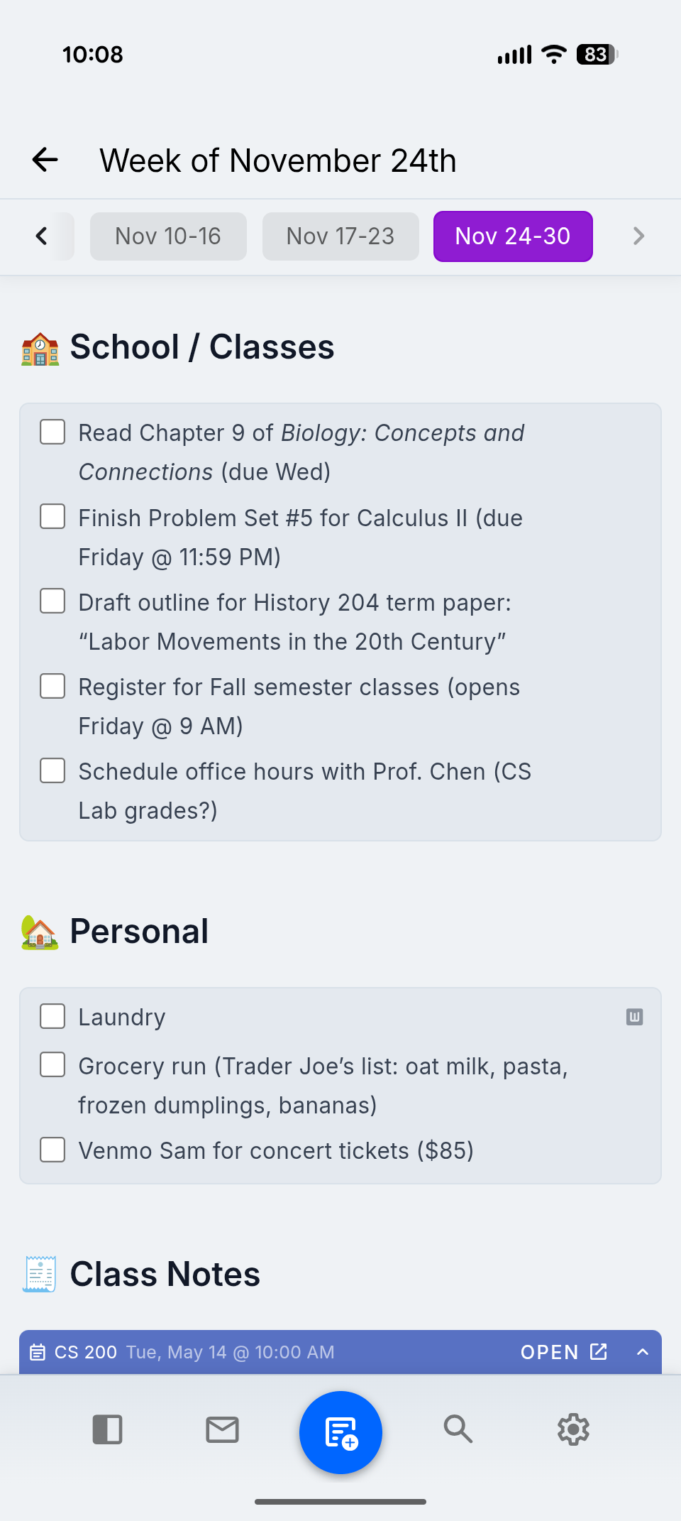 nocal mobile notes in light mode