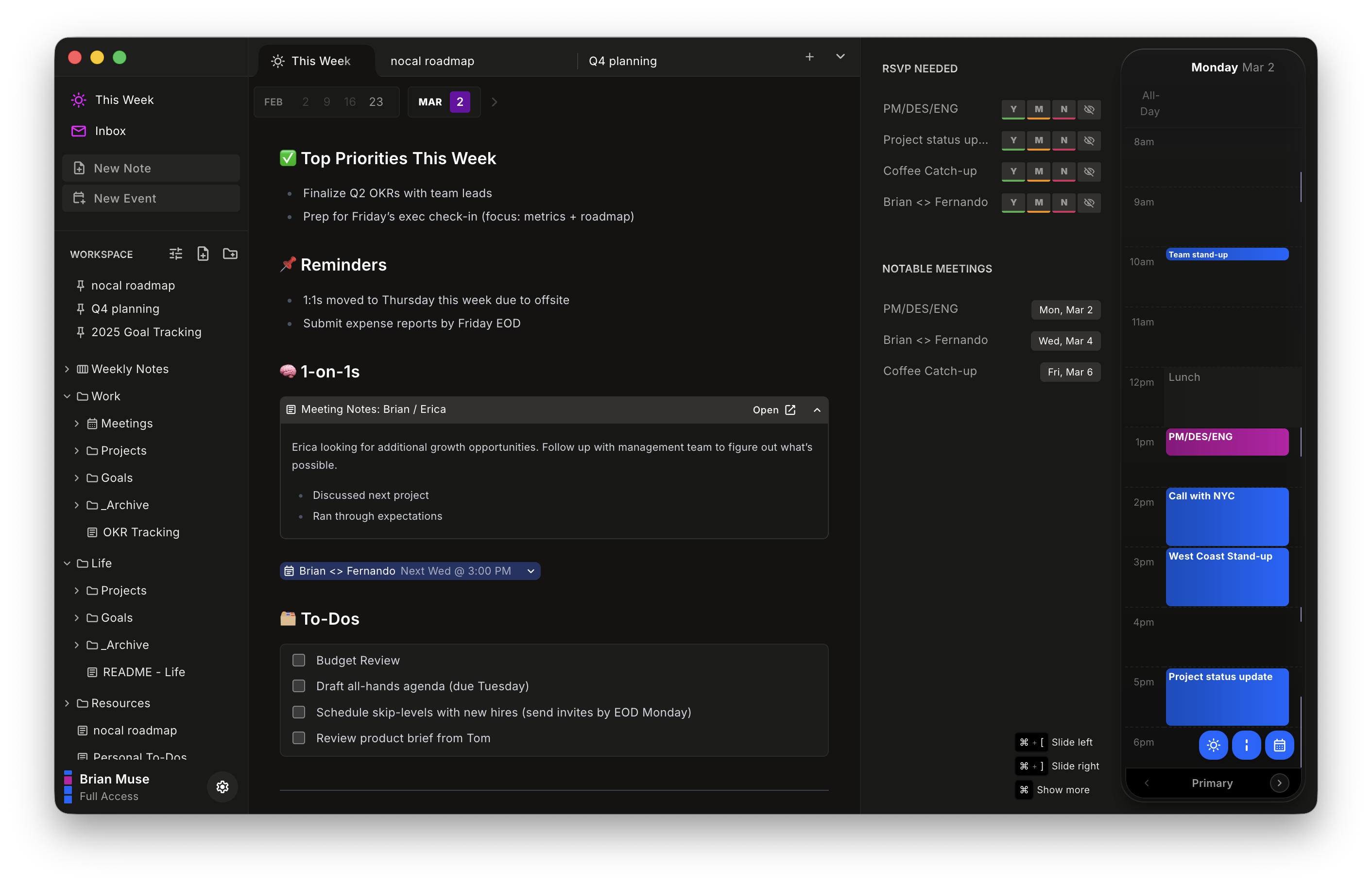 nocal manager app interface dark mode