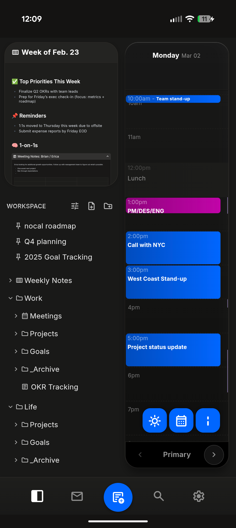 nocal mobile app in dark mode