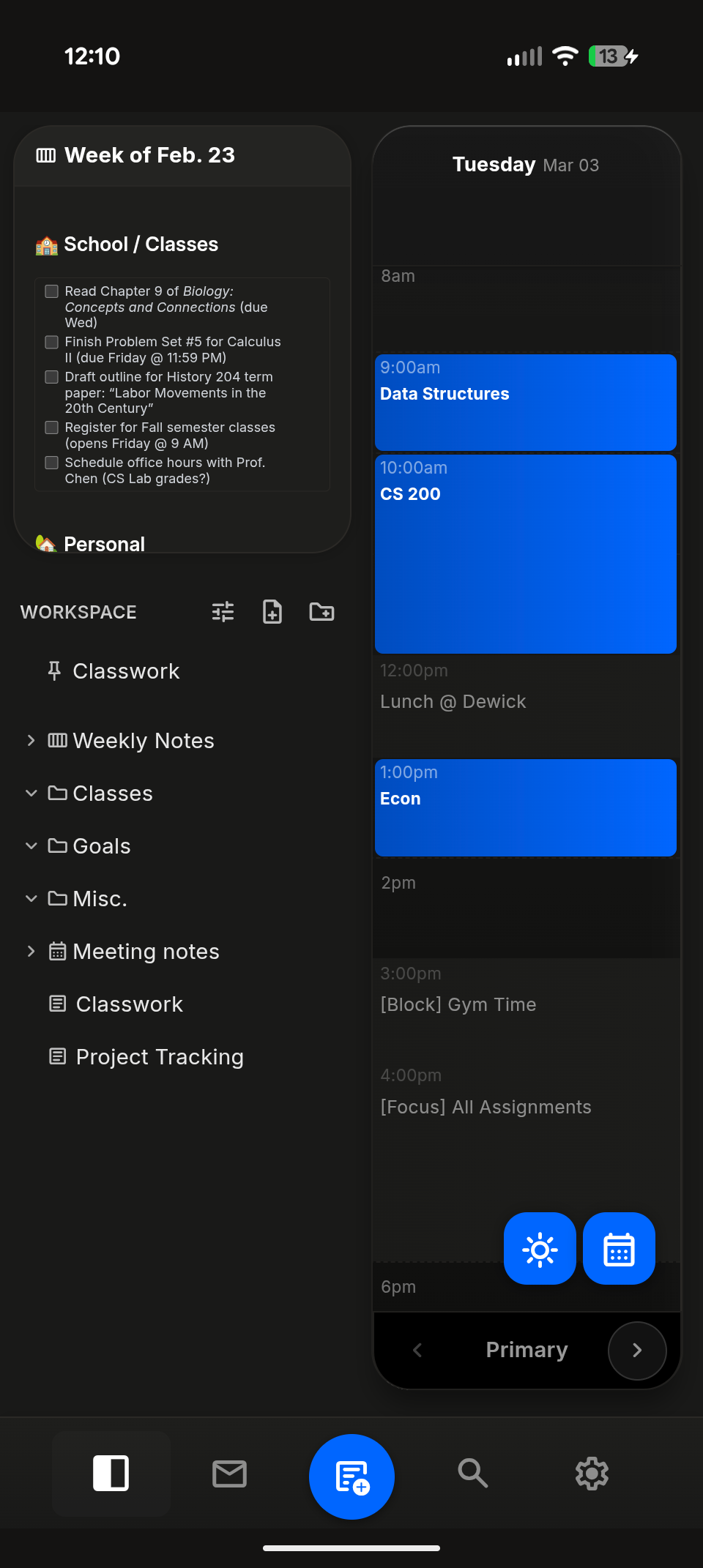 nocal mobile app in dark mode